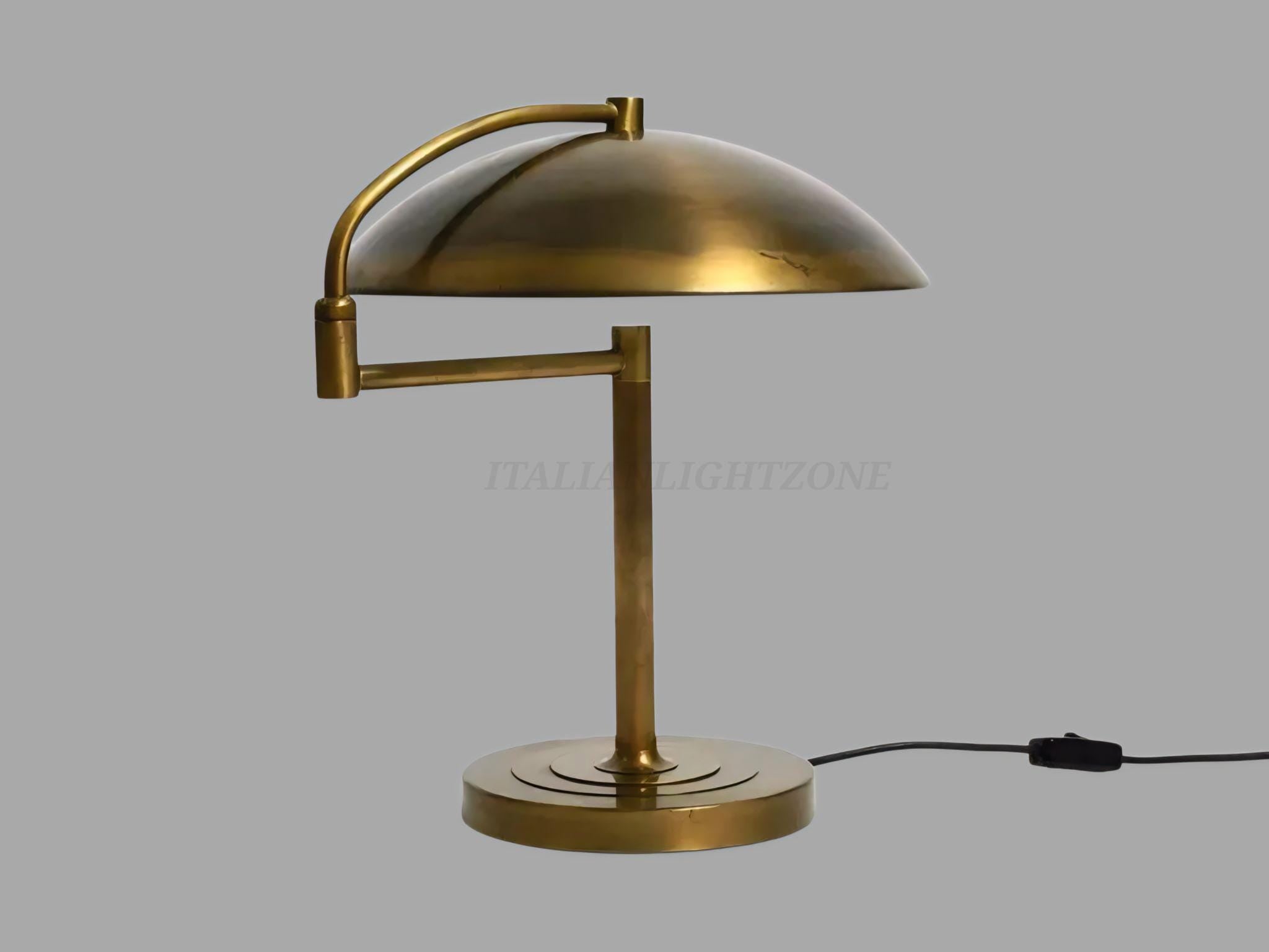 1950s Beautiful large heavyMid Century Modern Brass Desk Lamp with swivel joint Vintage Modern Table Light Dome Shade Adjustable Office Lamp