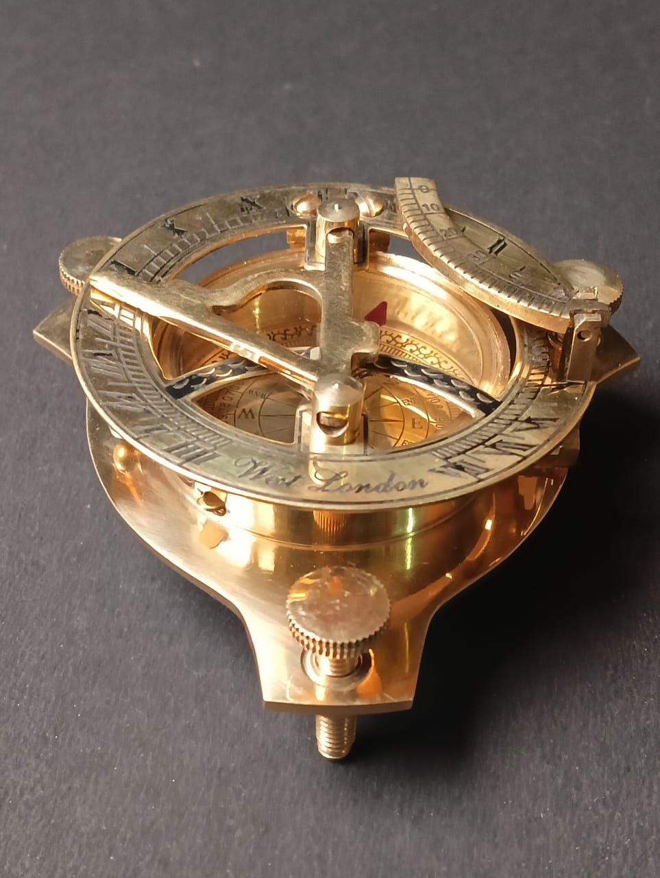 Handmade Solid Brass Sundial Compass – Vintage Nautical Navigational Compass for Camping, Hiking & Travel Gifts