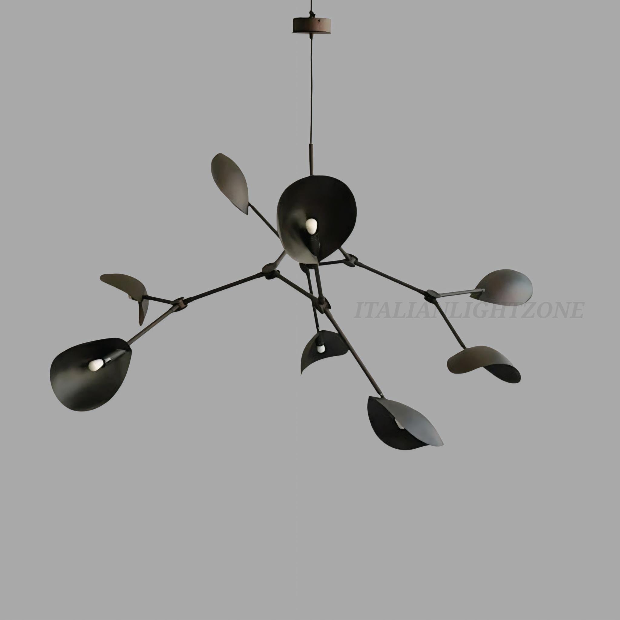 1950s Modern Mobile Chandelier Mid Century Sculptural Ceiling Light, Contemporary Calder Style Pendant Lighting Fixture 8 arms branch light.