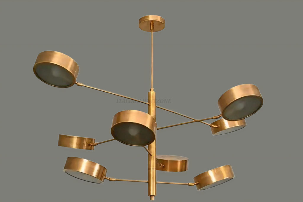 Mid Century Brass Chandelier – 8 Light Modern Gold Ceiling Fixture – Adjustable Sputnik Pendant for Dining or Living Room