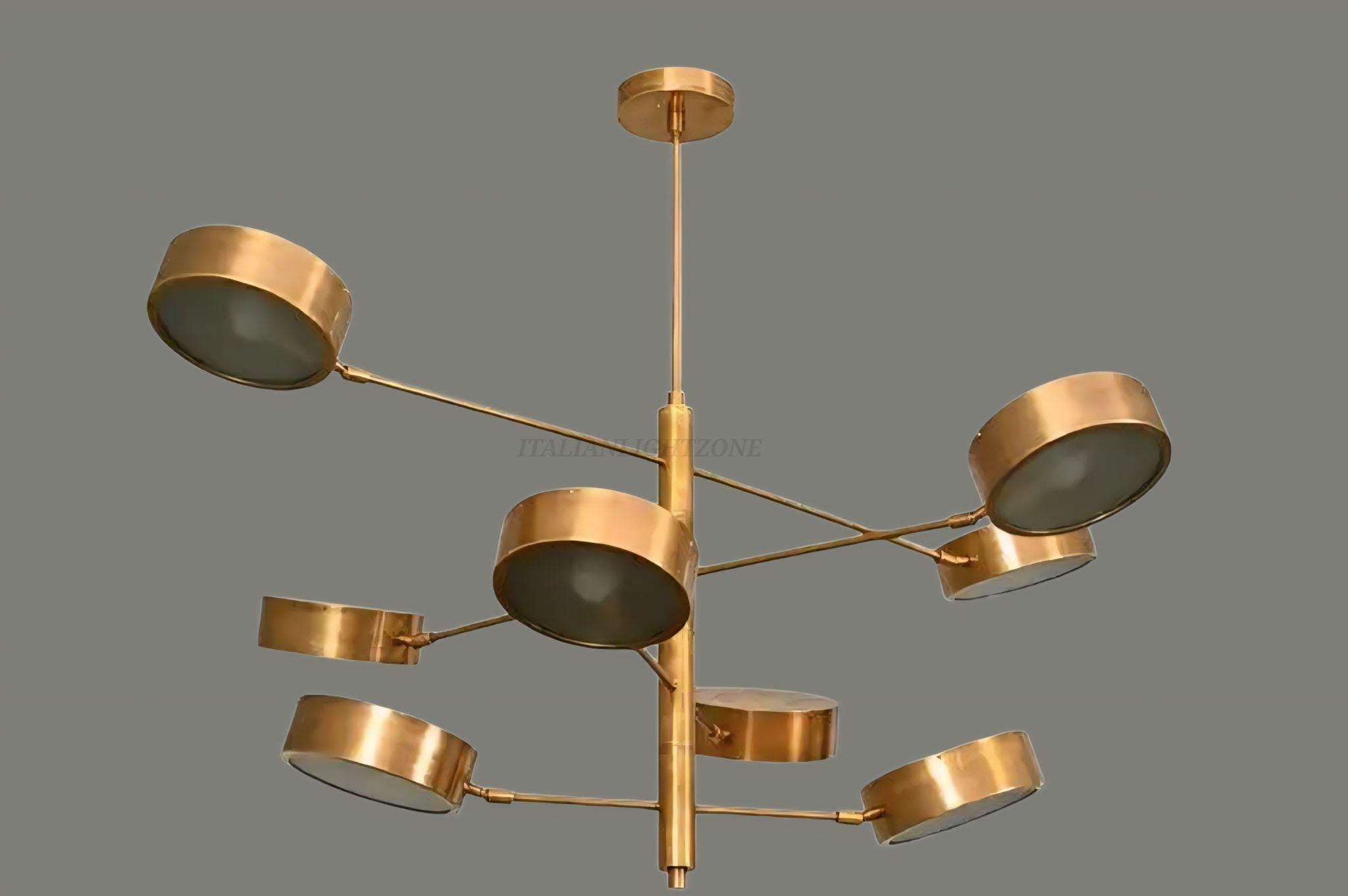 Mid Century Brass Chandelier – 8 Light Modern Gold Ceiling Fixture – Adjustable Sputnik Pendant for Dining or Living Room