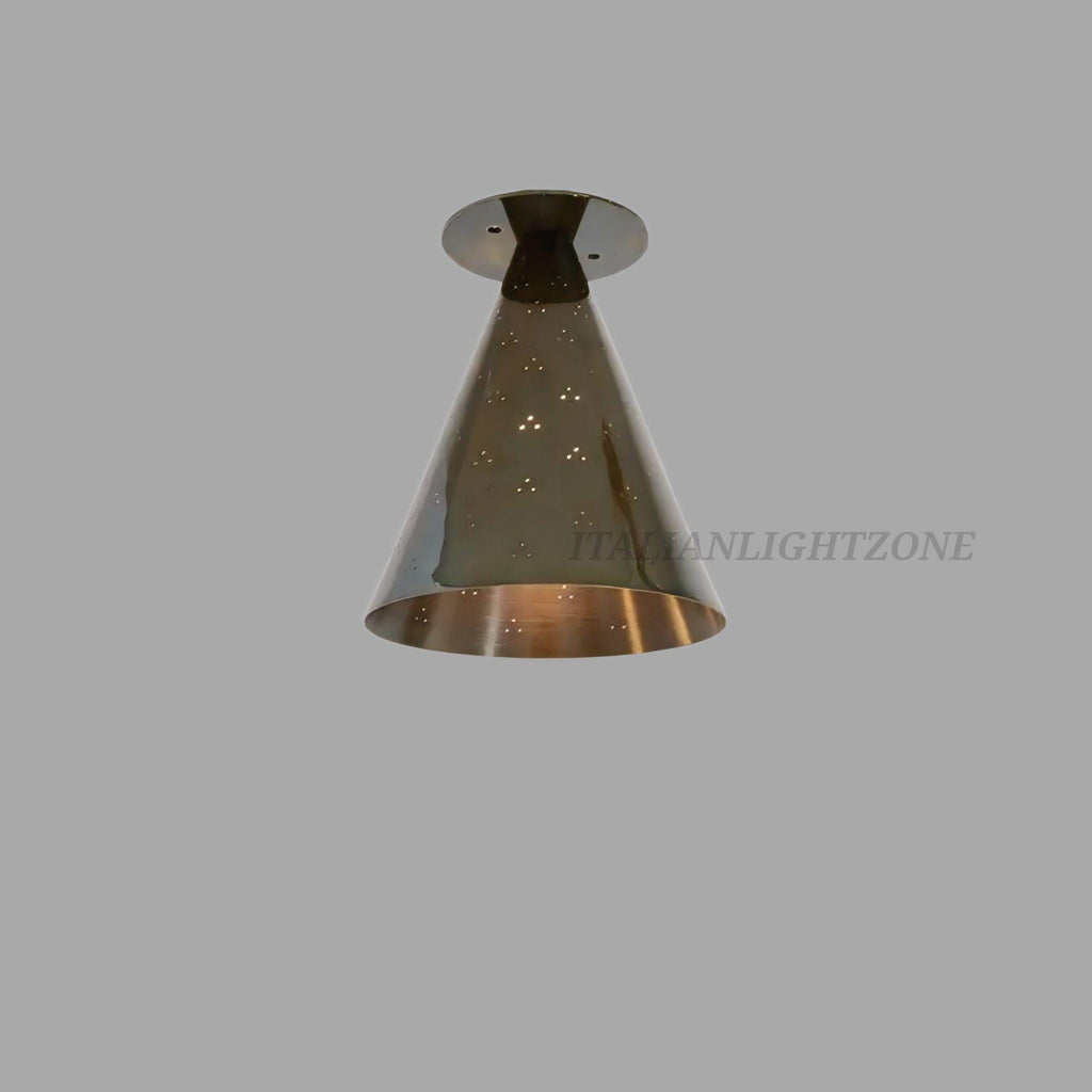 Scandinavian Modern Brass Flush Mount, Cone Ceiling Light Fixture, Small Brass Downlight, Mid Century Semi Flush Mount Lighting handmade