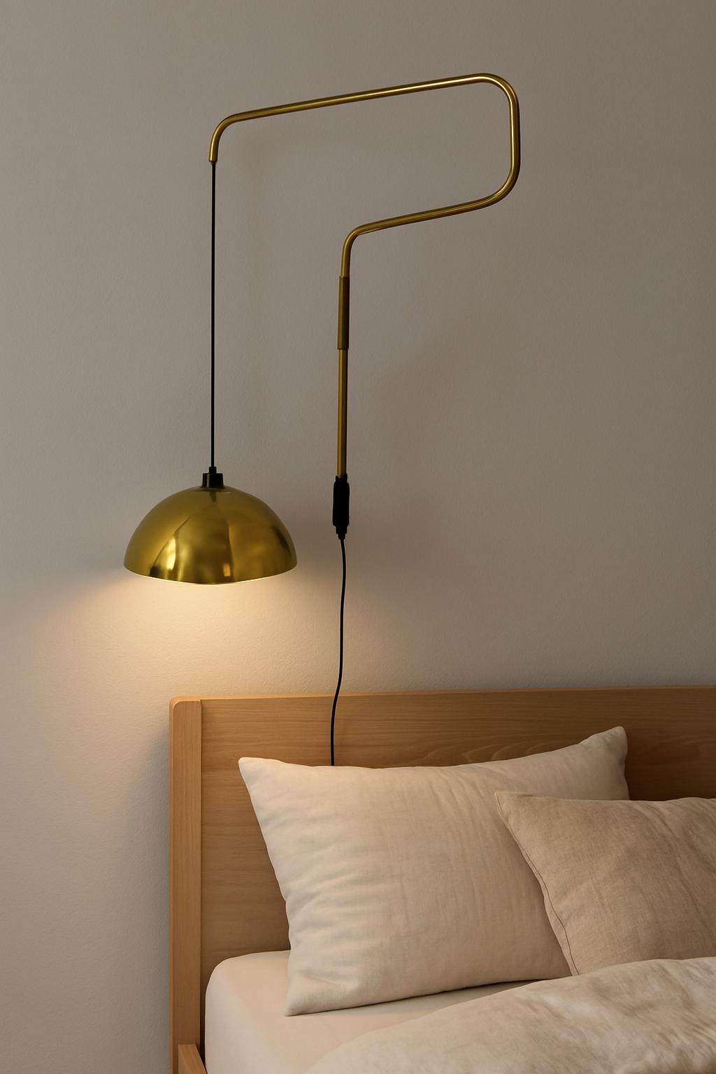 Handmade Italian Brass Wall Lamp – Mid-Century Modern Swing Arm Sconce – Adjustable Dome Light for Bedroom, Living Room, or Housewarming