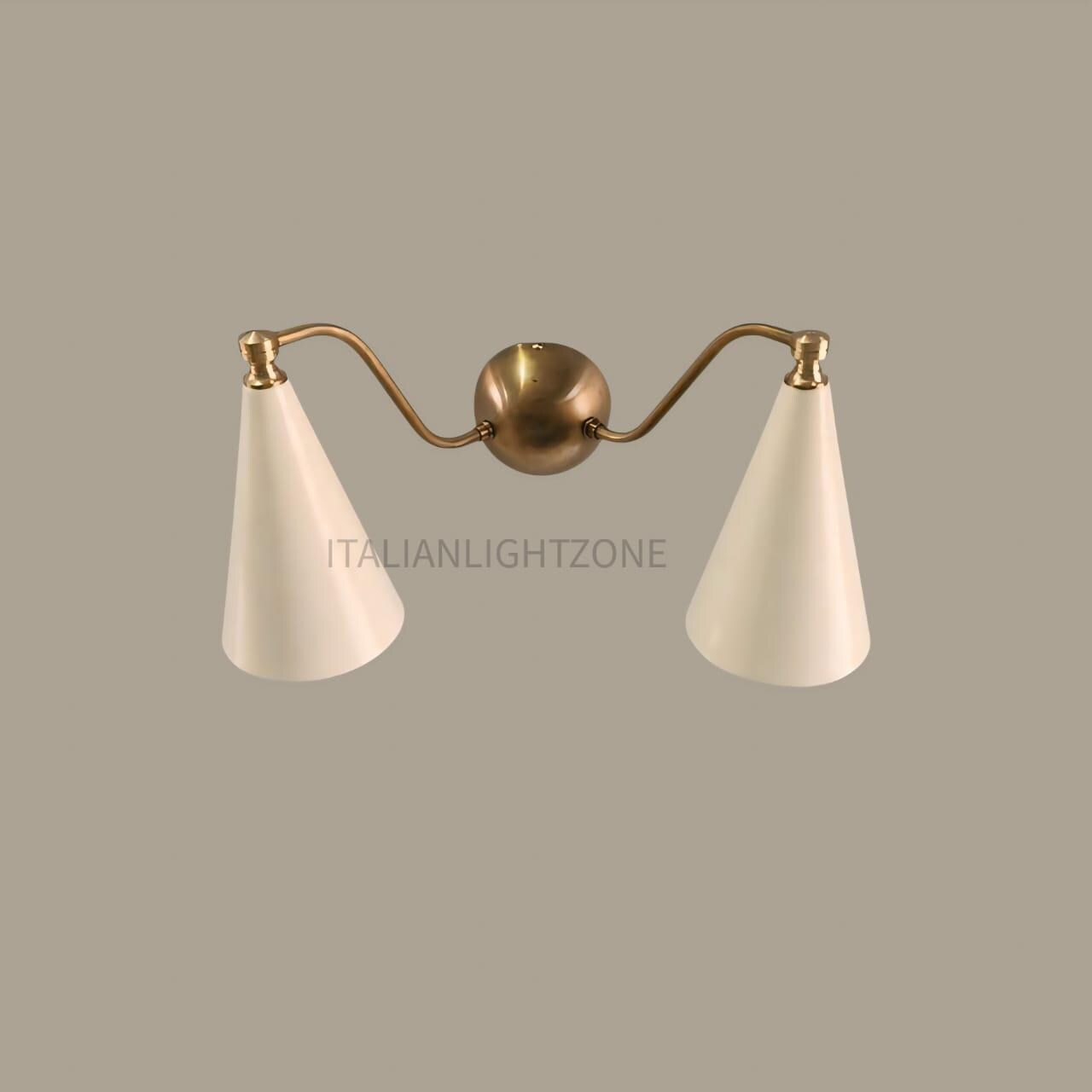 Mid Century Modern Double Wall Sconce – Handcrafted Raw Brass Cone Lamp | Vintage Inspired Light Fixture – Perfect Christmas & Holiday Gift