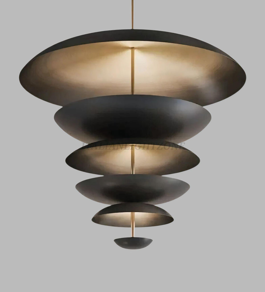 Mid Century Modern Brass Chandelier – 9 Light Flush Mount Sputnik Ceiling Fixture, 1950s Atomic Cosmic Pendant Light for Living room