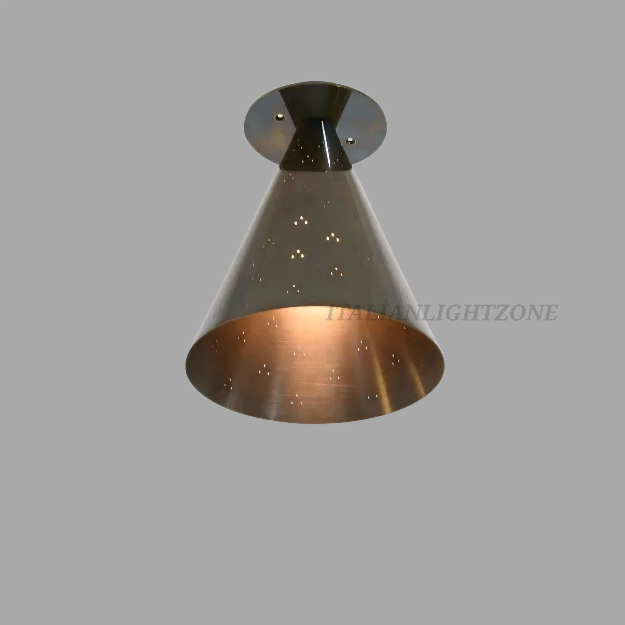 Scandinavian Modern Brass Flush Mount, Cone Ceiling Light Fixture, Small Brass Downlight, Mid Century Semi Flush Mount Lighting handmade