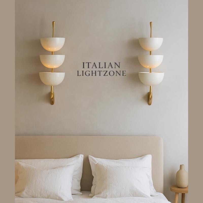 Pair Brass Wall Sconces – Mid Century Modern Stilnovo Style | Italian Vintage Wall Lamp Fixture for Living Room, Bedroom, or Hallway