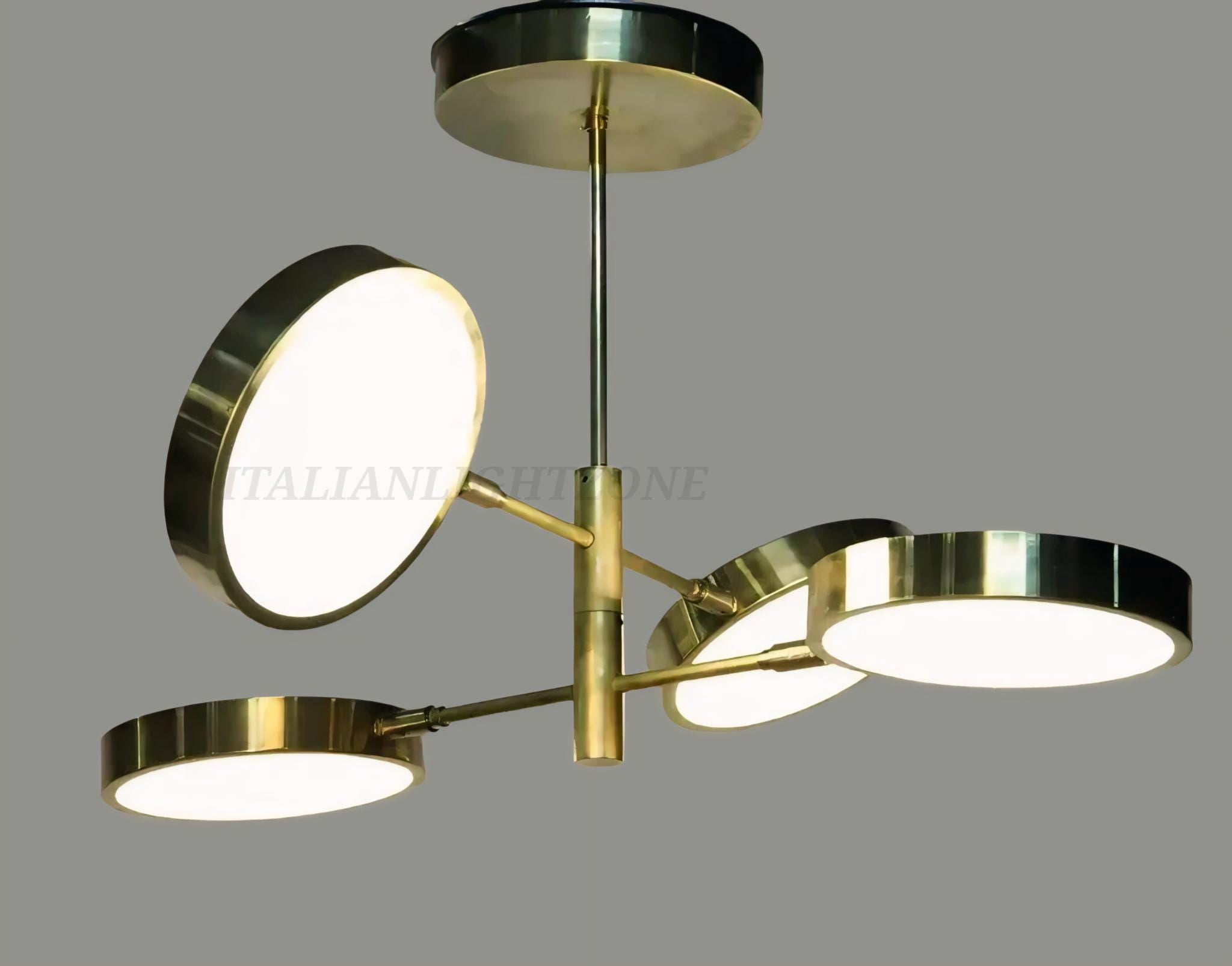 Mid Century Modern Brass Chandelier | Sistema 4-Light Pendant Light Fixture | Vintage Minimalist Ceiling Lighting | Retro Home Decoration