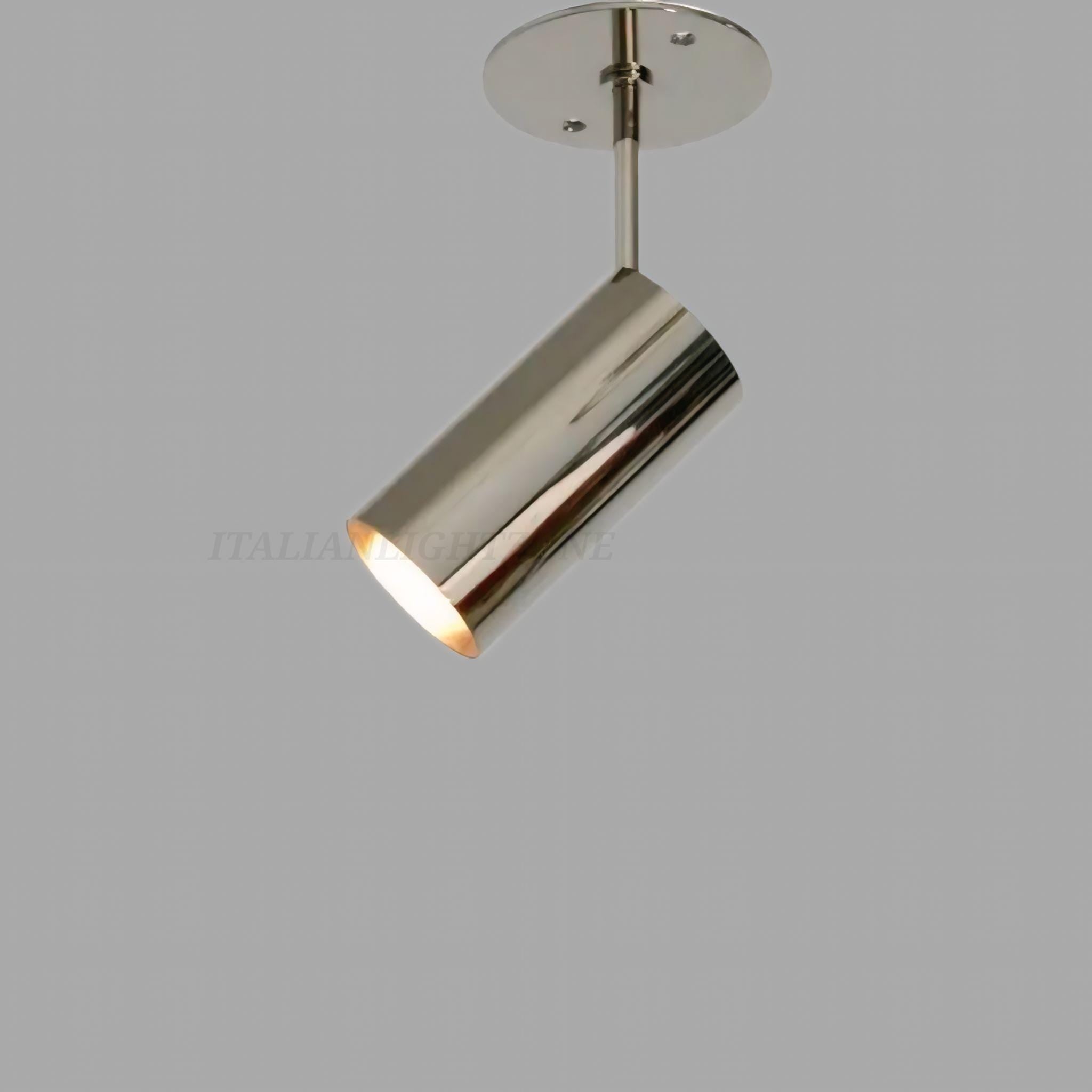 Antique Brass Ceiling Spotlight | Mid Century Modern Cylinder Flush Mount Light | Vintage Italian Style Ceiling Lighting Fixture