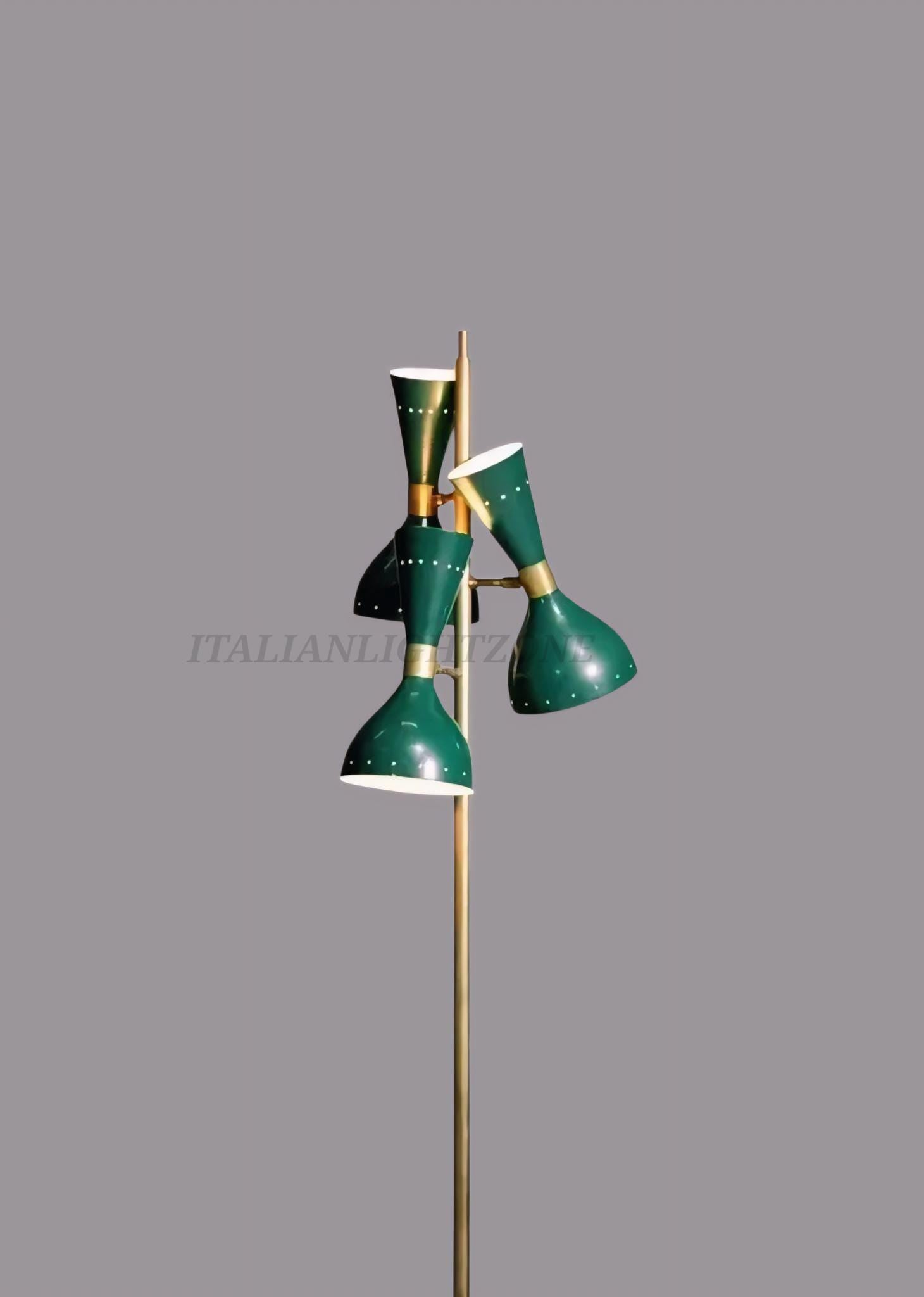 Handmade Vintage Mid Century Floor Lamp – Stilnovo Style Green & Brass Standing Light | Retro Room Decor | Antique Lighting Fixture