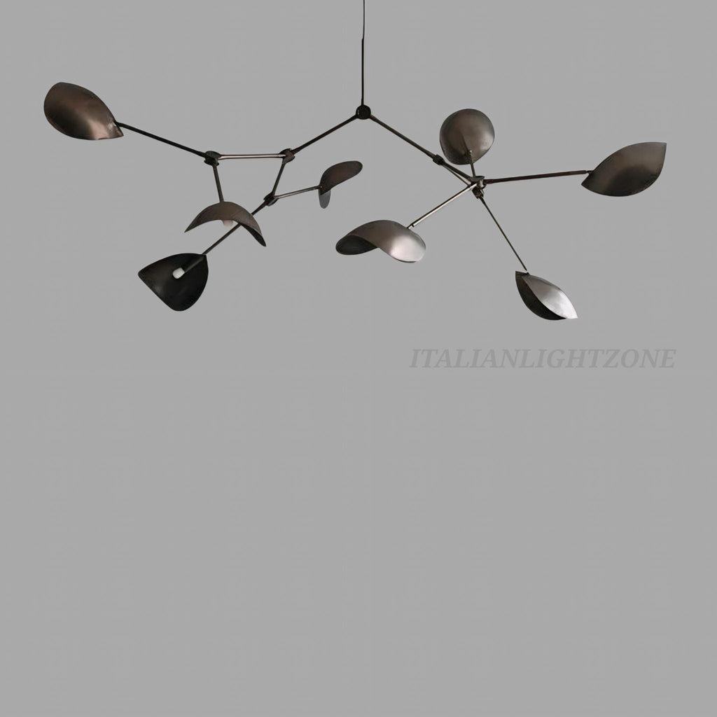1950s Modern Mobile Chandelier Mid Century Sculptural Ceiling Light, Contemporary Calder Style Pendant Lighting Fixture 8 arms branch light.