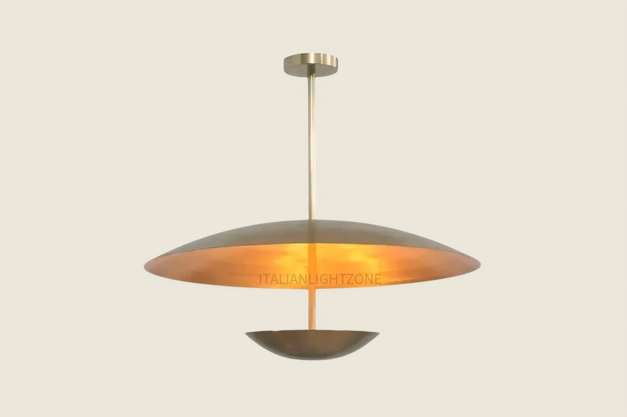 Mid-Century Modern Brass Pendant Light | 3-Light Flush Mount Ceiling Lamp | Handmade Elegant UFO Style Fixture for Kitchen or Dining