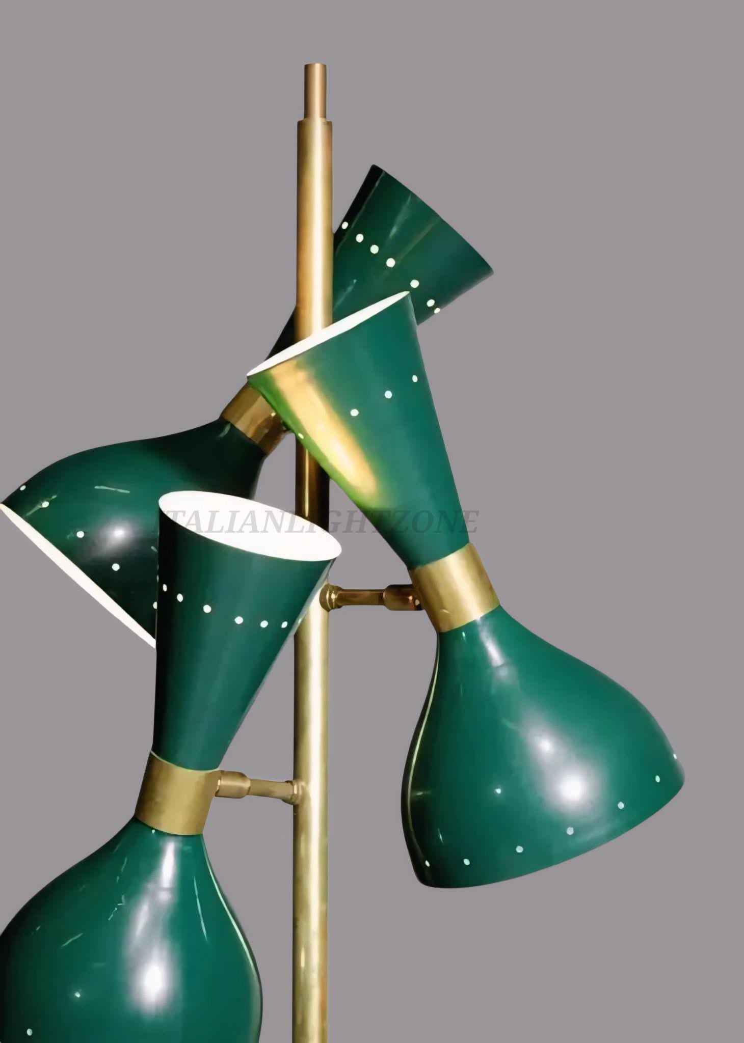 Handmade Vintage Mid Century Floor Lamp – Stilnovo Style Green & Brass Standing Light | Retro Room Decor | Antique Lighting Fixture