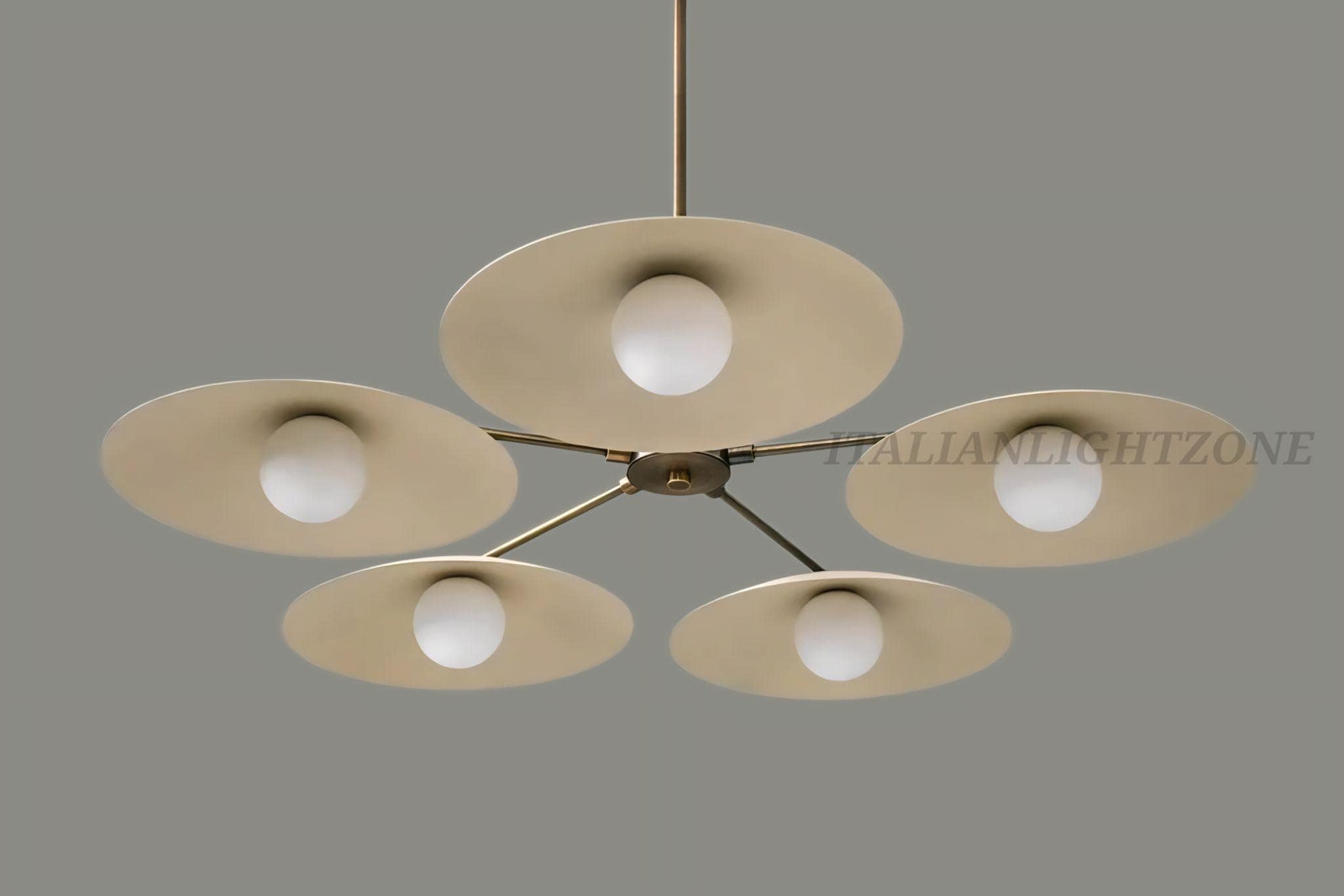Handmade 5-Light Ceiling Chandelier – Mid Century Dining Room Pendant Fixture, Minimalist Brass Disc Ceiling Light for Kitchen & Living Room