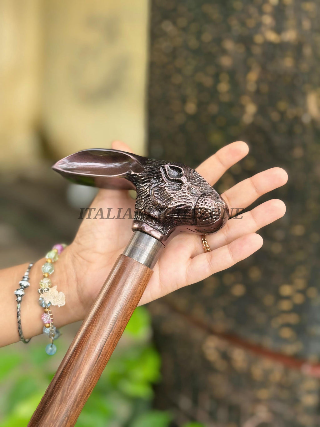 Handmade Wooden Walking Cane with Brass Rabbit Head Handle Spiral Carved Vintage Walking Stick Personalized  for Men & Women Unique Gift