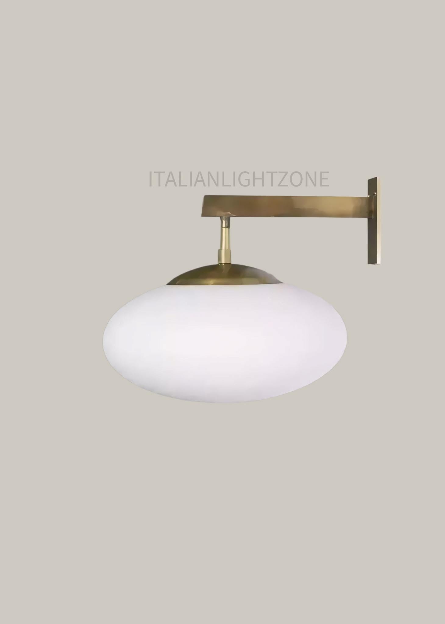 Pair of Mid-Century Opaline Glass Wall Sconces – Italian Stilnovo Style – Brass Vintage Industrial Light – Retro Modern Wall Fixture