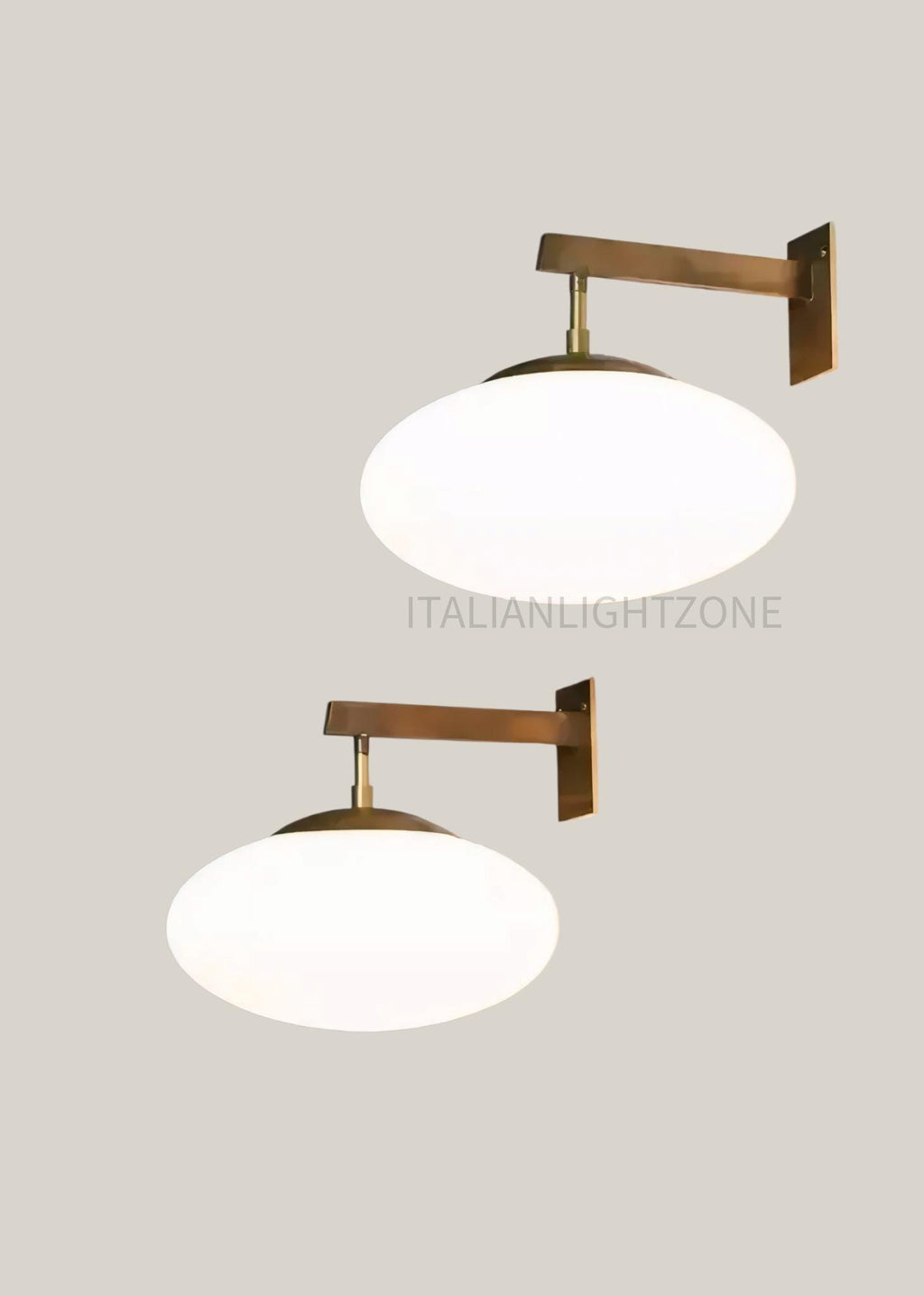 Pair of Mid-Century Opaline Glass Wall Sconces – Italian Stilnovo Style – Brass Vintage Industrial Light – Retro Modern Wall Fixture