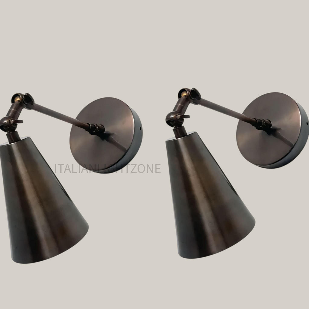 Set of 2 Vintage Cone Wall Sconce Lights – Industrial Adjustable Lamps Mid Century Modern Brass Fixture Handmade Brass Lighting for bedroom