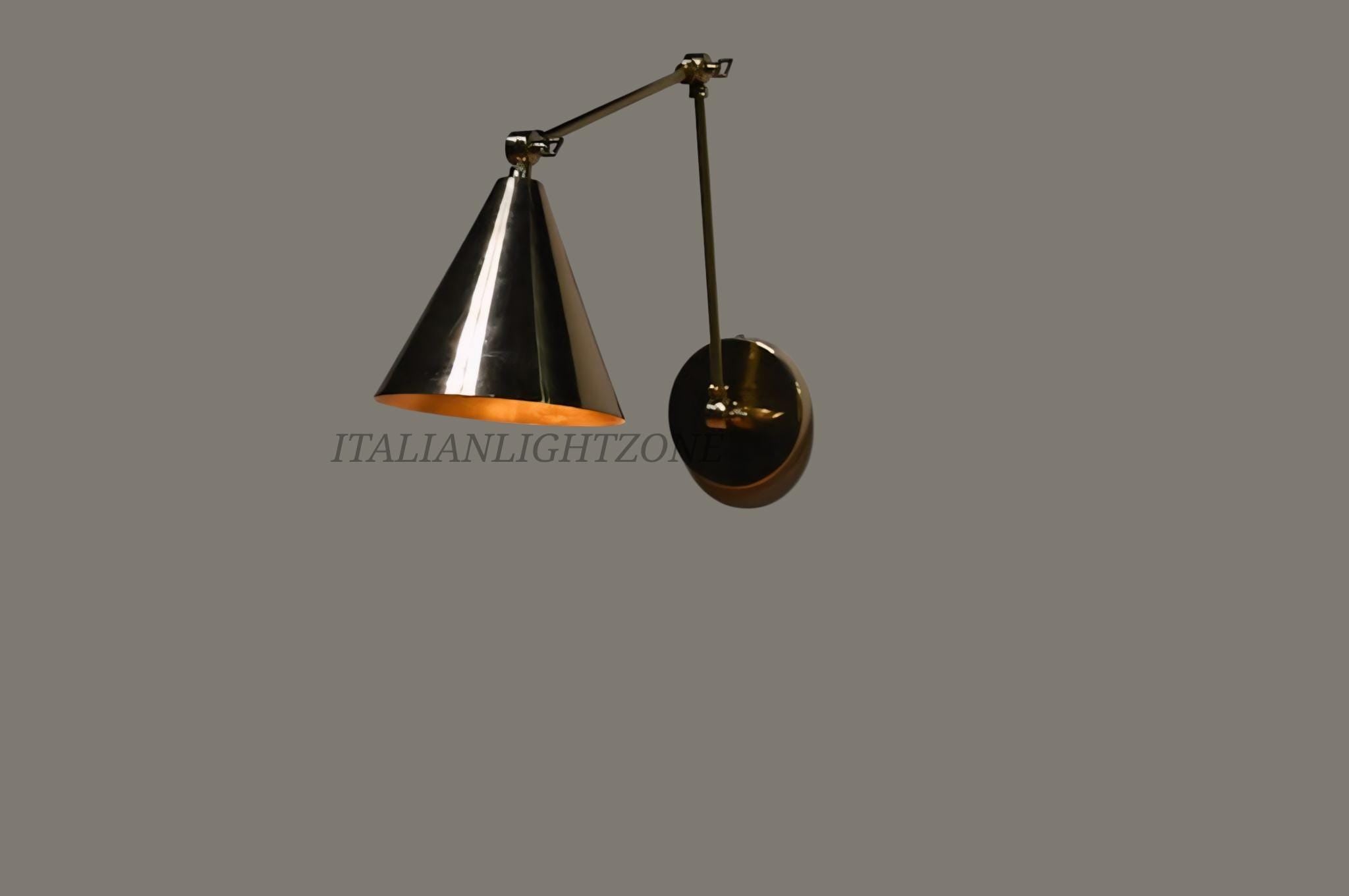 1950s Pair Stilnovo Inspired Brass Wall Sconce Mid Century Modern Articulated Cone Lamp Adjustable Luxury Wall Light Fixture for Living Room