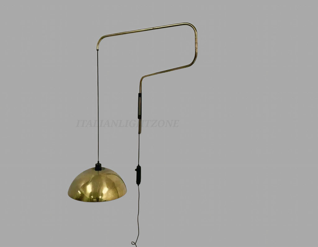 Handmade Italian Brass Wall Lamp – Mid-Century Modern Swing Arm Sconce – Adjustable Dome Light for Bedroom, Living Room, or Housewarming