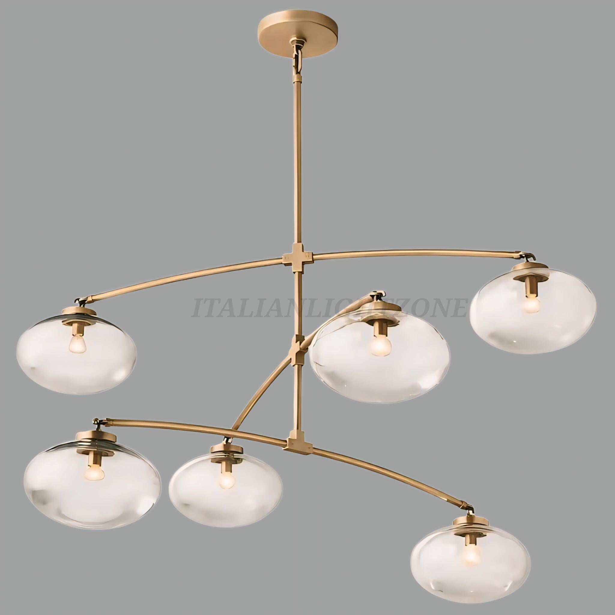 Mid Century Modern Brass Chandelier 6 Light Glass Globe Ceiling Pendant 1950s Style Vintage Home Décor Lighting Fixture Pendant Home Decor