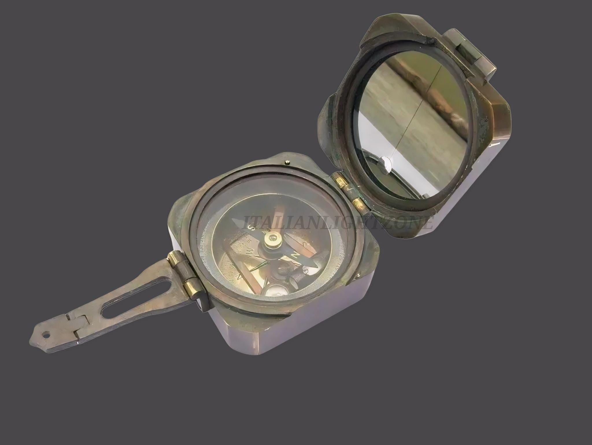 Antique Vintage Brass Military Lensatic Compass 1917 Brunton WWII Style Pocket Navigation Tool with Mirror Lid Hiking, Camping& Gift for Him
