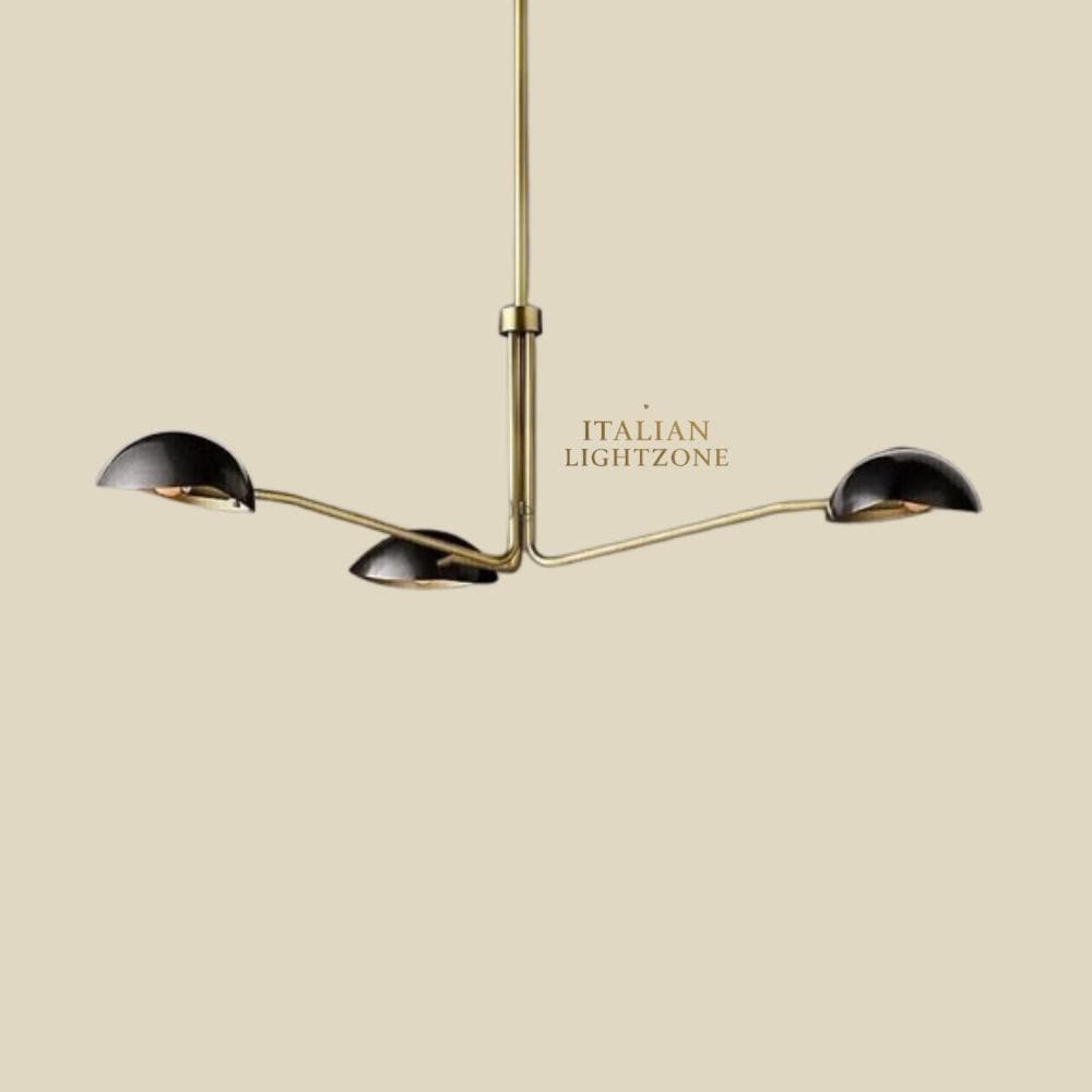Handmade Mid Century Modern Stilnovo Chandelier – Italian Brass Sputnik Light – 3 Arm Black Dome Ceiling Lamp for Living or Dining