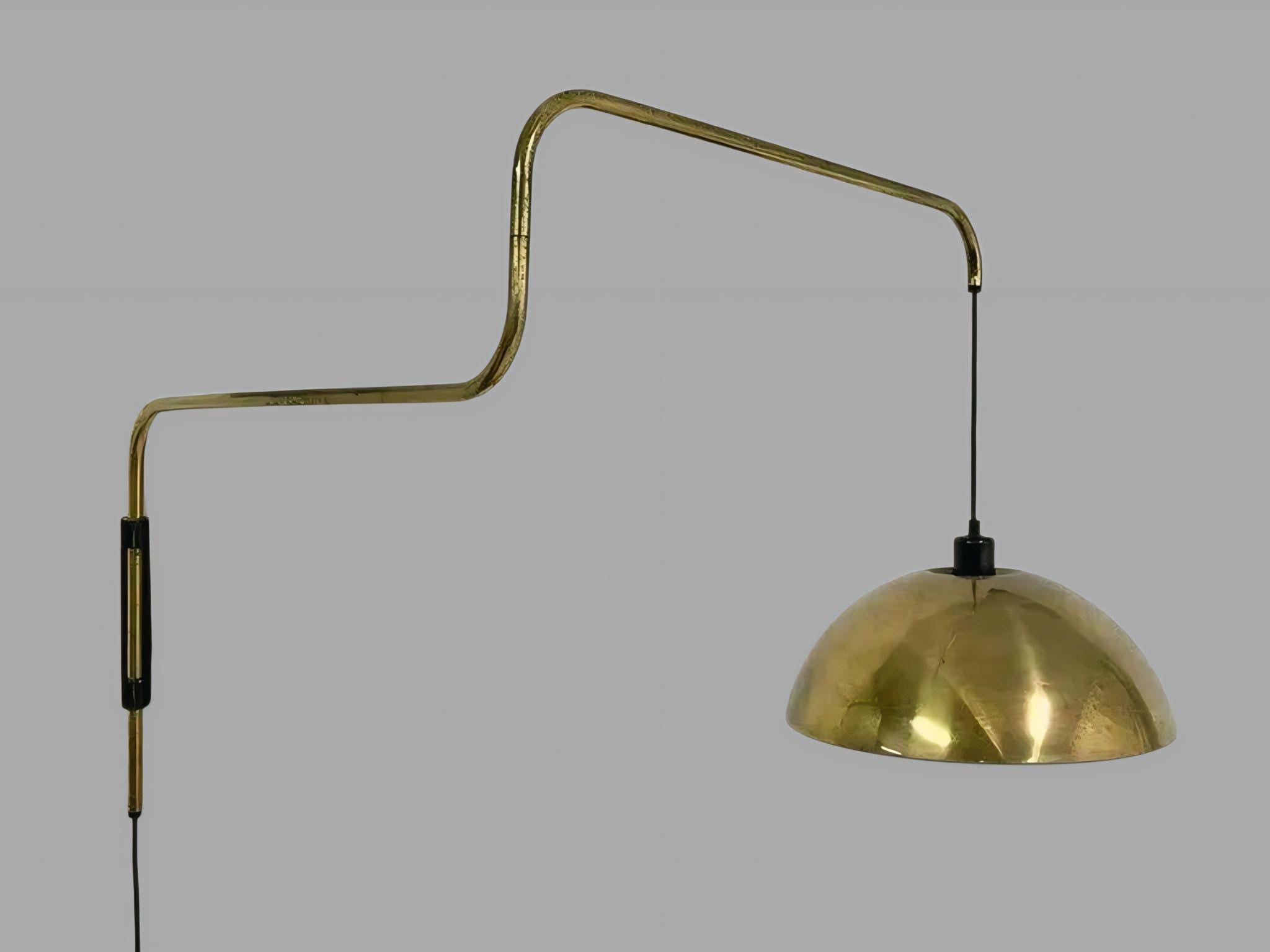 Handmade Italian Brass Wall Lamp – Mid-Century Modern Swing Arm Sconce – Adjustable Dome Light for Bedroom, Living Room, or Housewarming