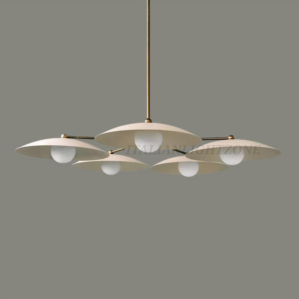 Handmade 5-Light Ceiling Chandelier – Mid Century Dining Room Pendant Fixture, Minimalist Brass Disc Ceiling Light for Kitchen & Living Room