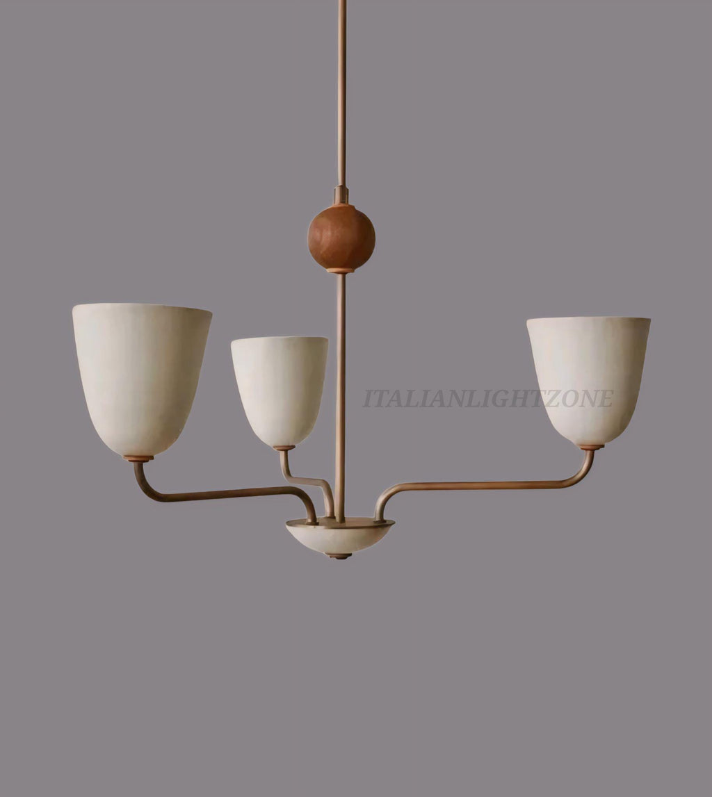 Lola Chandelier – Handmade 3-Light Walnut Ball Mid Century Modern Ceiling Fixture – Large Minimalist Pendant Light for Elegant Homes