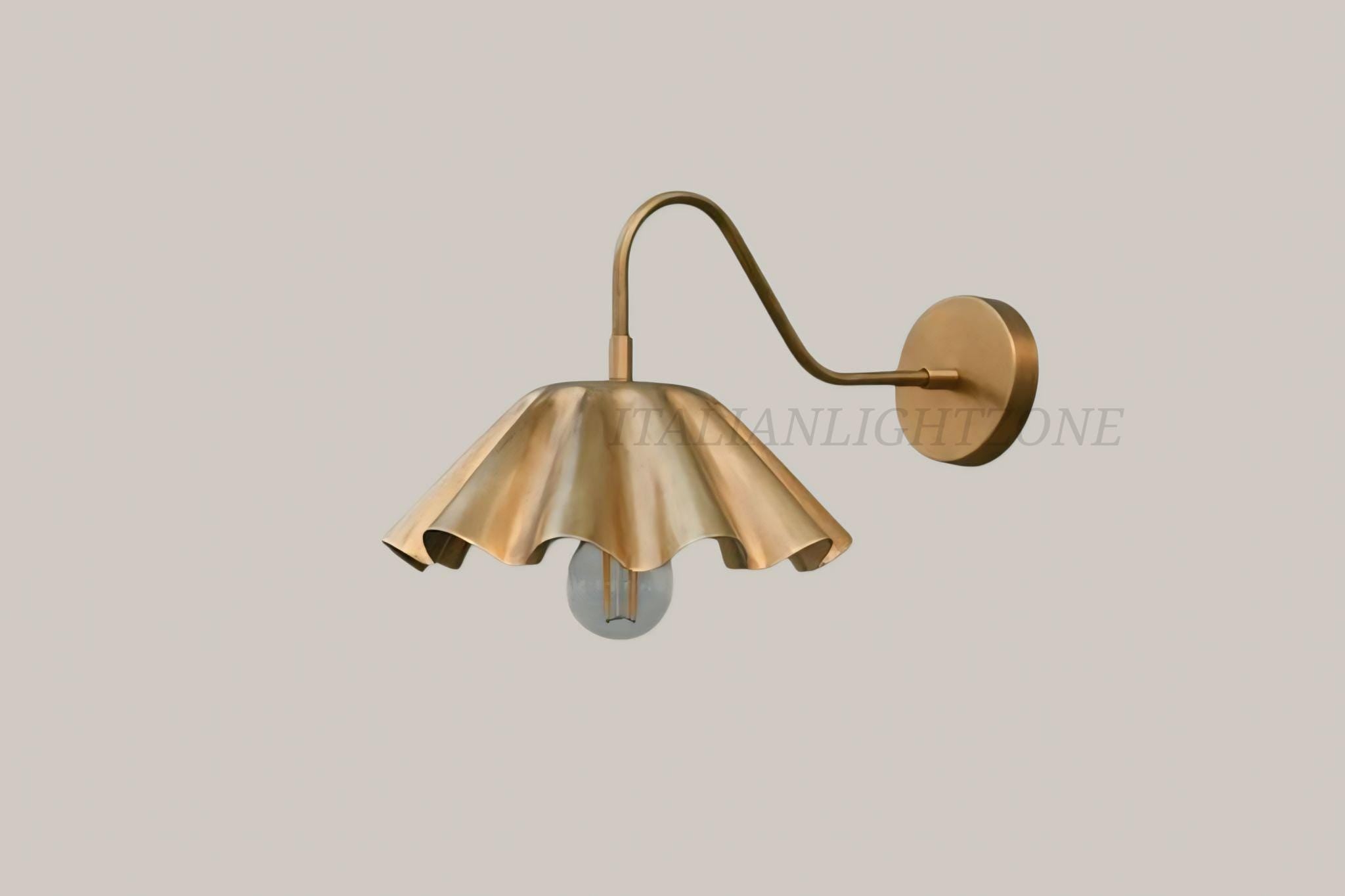 Italian Handcrafted Brass Wall Sconce – Mid Century Modern Ruffle Shade Lamp, Vintage Luxury Lighting Fixture for Bedroom & Living Room