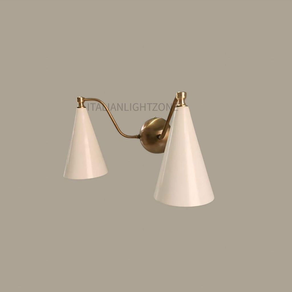 Mid Century Modern Double Wall Sconce – Handcrafted Raw Brass Cone Lamp | Vintage Inspired Light Fixture – Perfect Christmas & Holiday Gift