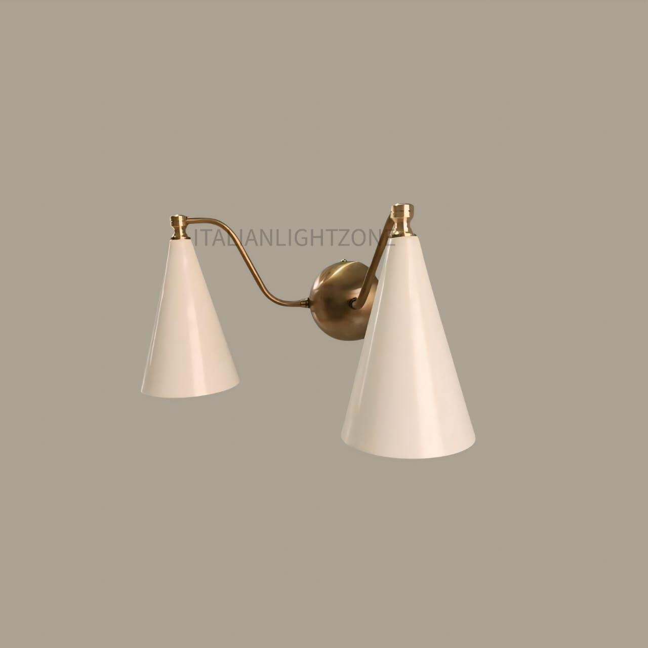 Mid Century Modern Double Wall Sconce – Handcrafted Raw Brass Cone Lamp | Vintage Inspired Light Fixture – Perfect Christmas & Holiday Gift