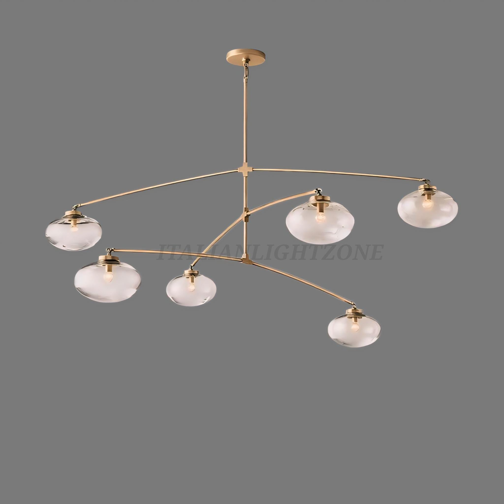 Mid Century Modern Brass Chandelier 6 Light Glass Globe Ceiling Pendant 1950s Style Vintage Home Décor Lighting Fixture Pendant Home Decor