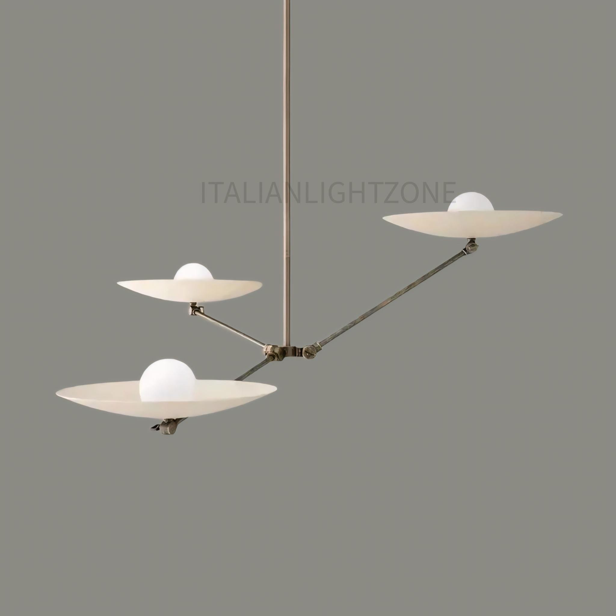 Modern Italian Brass Chandelier – Minimalist Ceiling Light Fixture – 3 Arm Pendant for Dining Room, Kitchen, Entryway, or Living Room