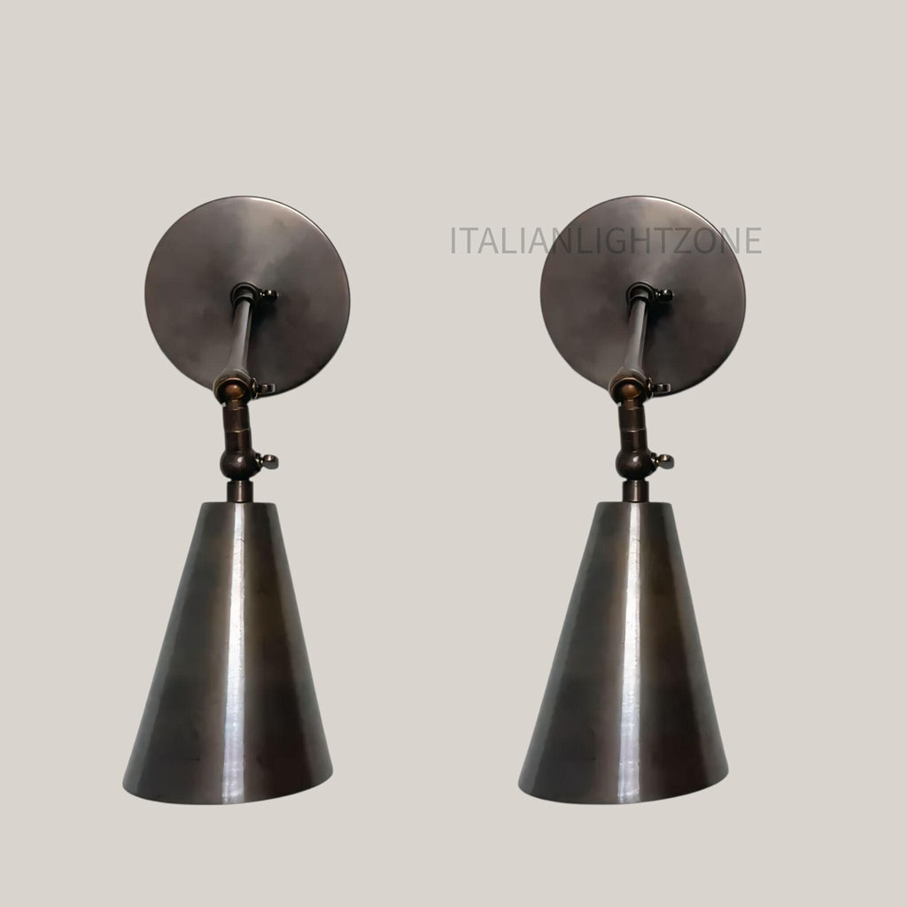 Set of 2 Vintage Cone Wall Sconce Lights – Industrial Adjustable Lamps Mid Century Modern Brass Fixture Handmade Brass Lighting for bedroom