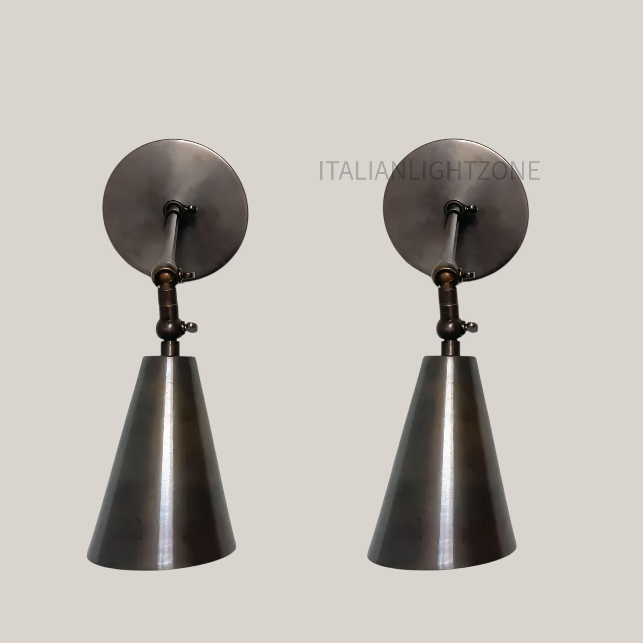 Set of 2 Vintage Cone Wall Sconce Lights – Industrial Adjustable Lamps Mid Century Modern Brass Fixture Handmade Brass Lighting for bedroom