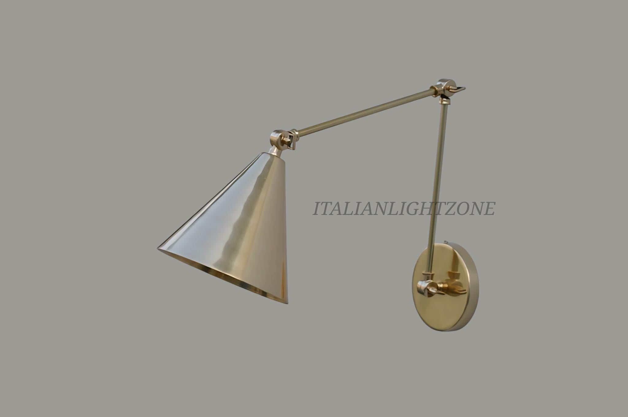 1950s Pair Stilnovo Inspired Brass Wall Sconce Mid Century Modern Articulated Cone Lamp Adjustable Luxury Wall Light Fixture for Living Room