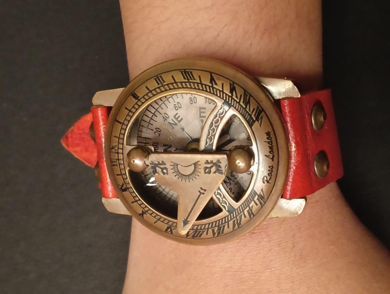 Vintage Brass Sundial Compass Watch | Nautical Leather Strap Gift | Handmade Collectible for Men & Women