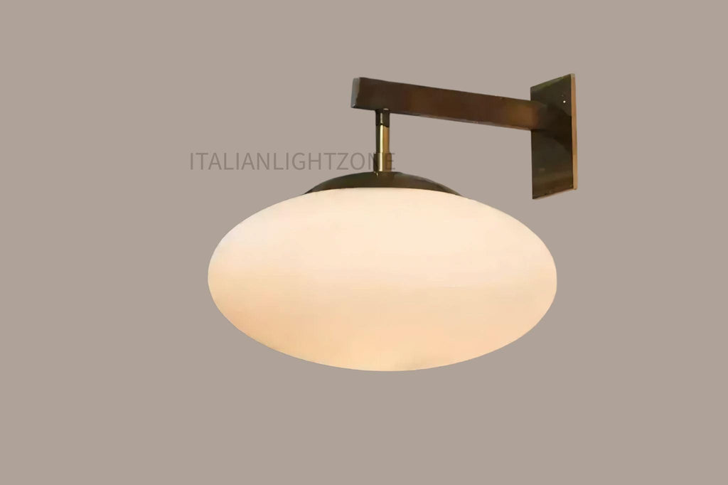 Pair of Mid-Century Opaline Glass Wall Sconces – Italian Stilnovo Style – Brass Vintage Industrial Light – Retro Modern Wall Fixture