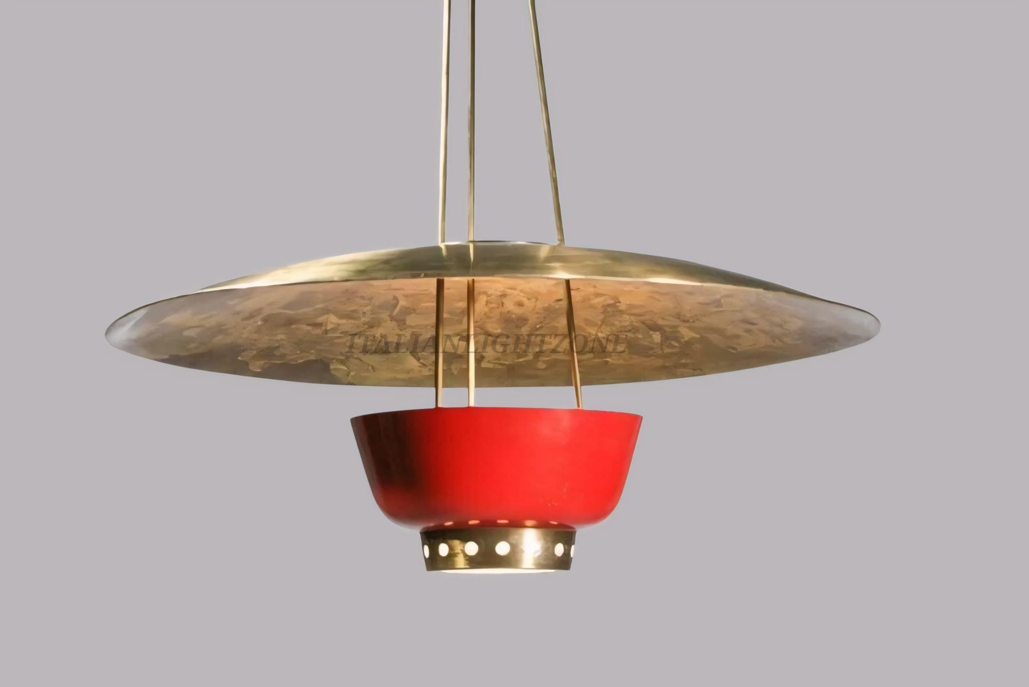 Mid Century Modern Pendant Light – 1950s Vintage Brass & Red Ceiling Lamp, Italian Retro Lighting, Personalized Home Decoration