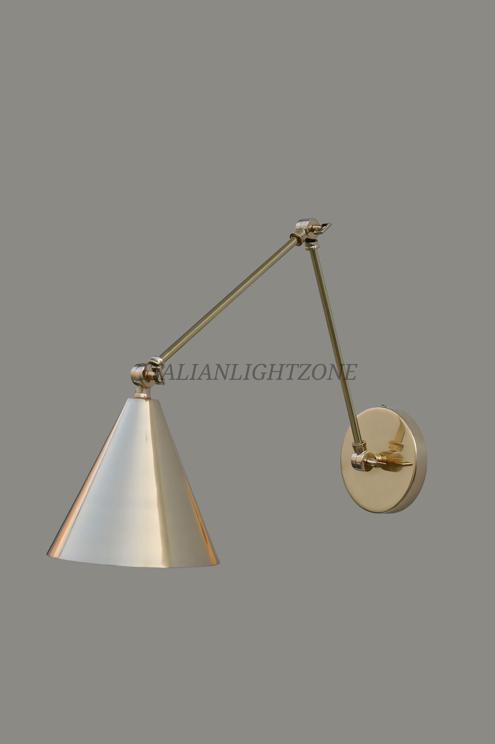 1950s Pair Stilnovo Inspired Brass Wall Sconce Mid Century Modern Articulated Cone Lamp Adjustable Luxury Wall Light Fixture for Living Room