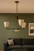 Lola Chandelier – Handmade 3-Light Walnut Ball Mid Century Modern Ceiling Fixture – Large Minimalist Pendant Light for Elegant Homes