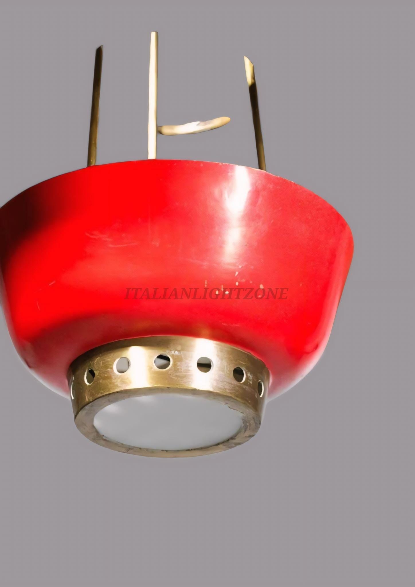 Mid Century Modern Pendant Light – 1950s Vintage Brass & Red Ceiling Lamp, Italian Retro Lighting, Personalized Home Decoration