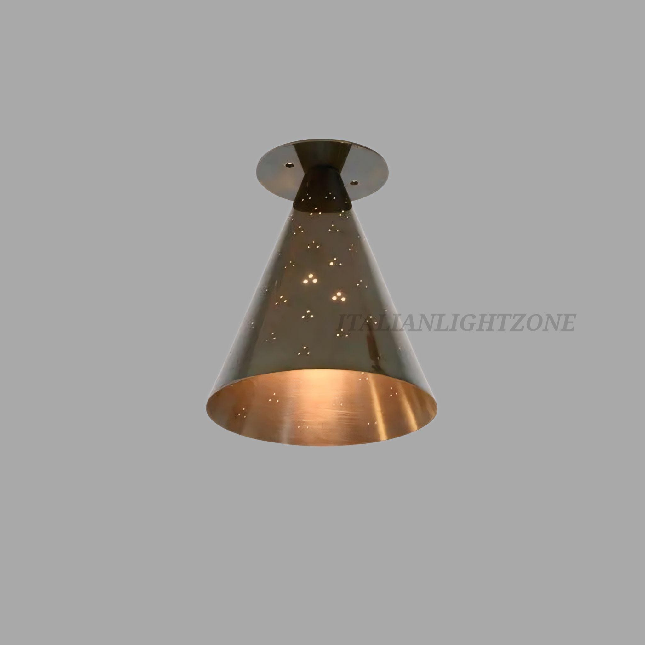 Scandinavian Modern Brass Flush Mount, Cone Ceiling Light Fixture, Small Brass Downlight, Mid Century Semi Flush Mount Lighting handmade