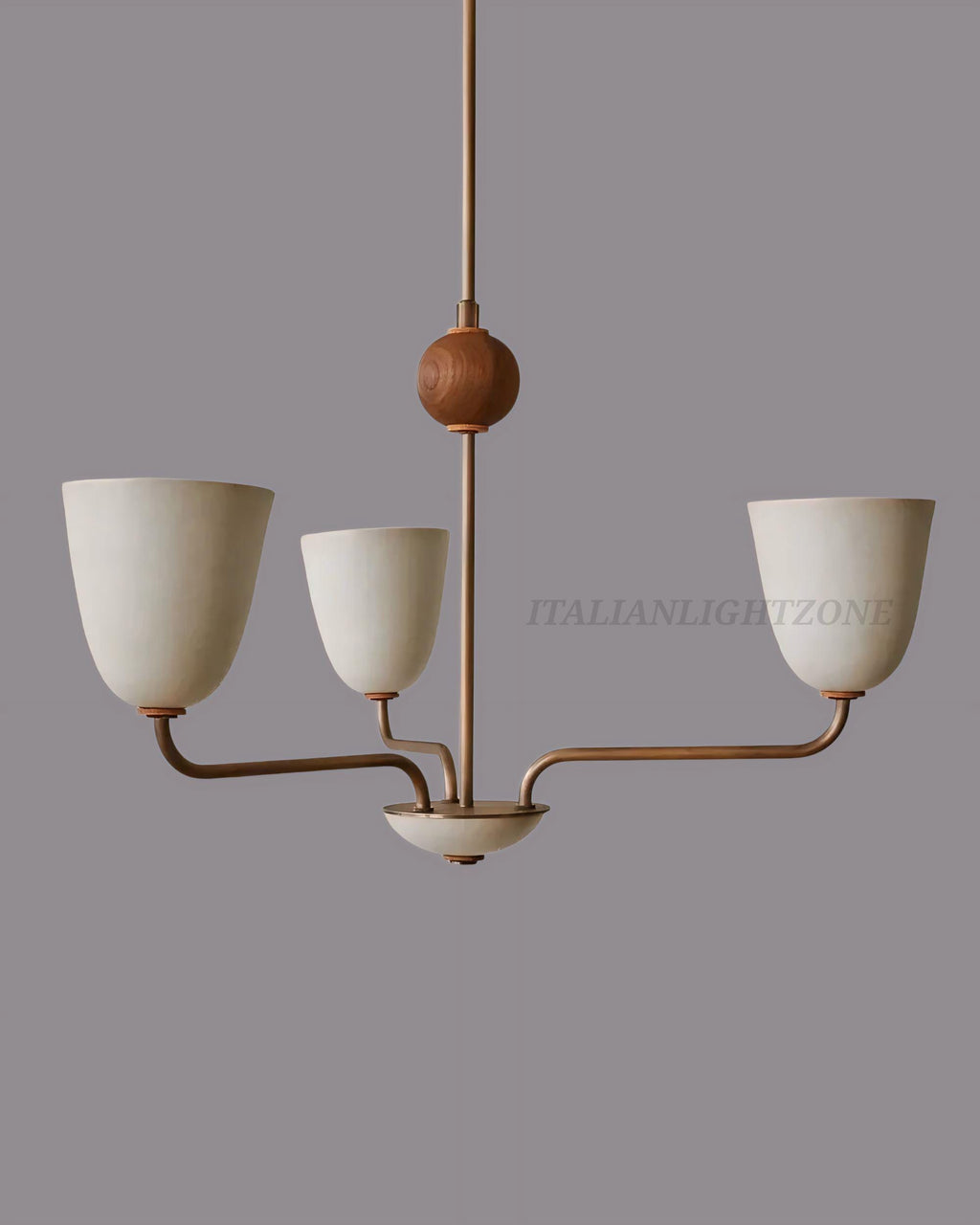 Lola Chandelier – Handmade 3-Light Walnut Ball Mid Century Modern Ceiling Fixture – Large Minimalist Pendant Light for Elegant Homes
