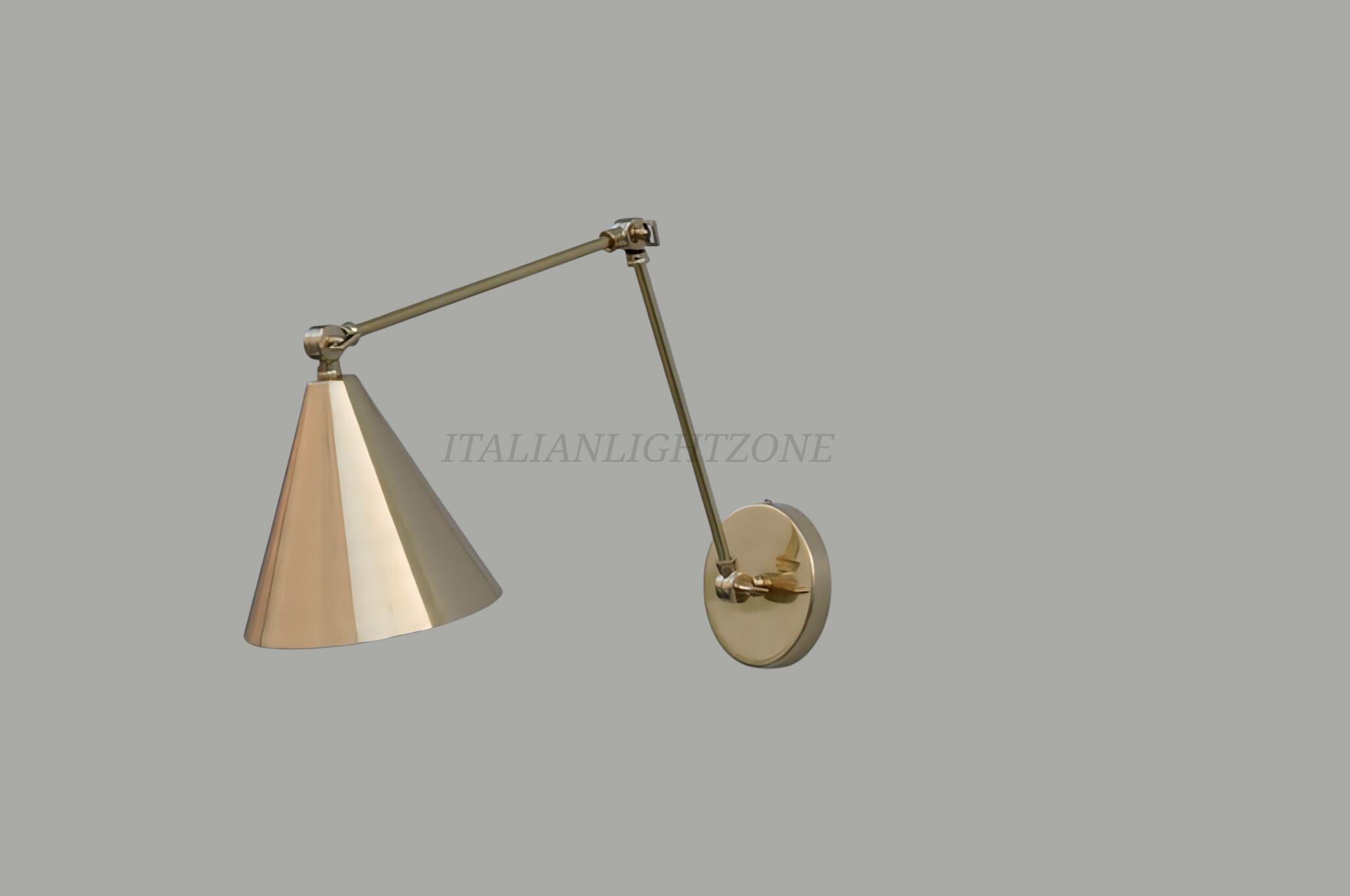 1950s Pair Stilnovo Inspired Brass Wall Sconce Mid Century Modern Articulated Cone Lamp Adjustable Luxury Wall Light Fixture for Living Room