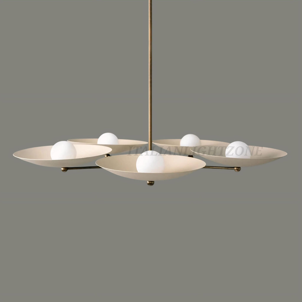 Handmade 5-Light Ceiling Chandelier – Mid Century Dining Room Pendant Fixture, Minimalist Brass Disc Ceiling Light for Kitchen & Living Room