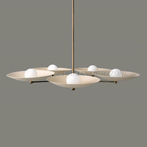 Handmade 5-Light Ceiling Chandelier – Mid Century Dining Room Pendant Fixture, Minimalist Brass Disc Ceiling Light for Kitchen & Living Room