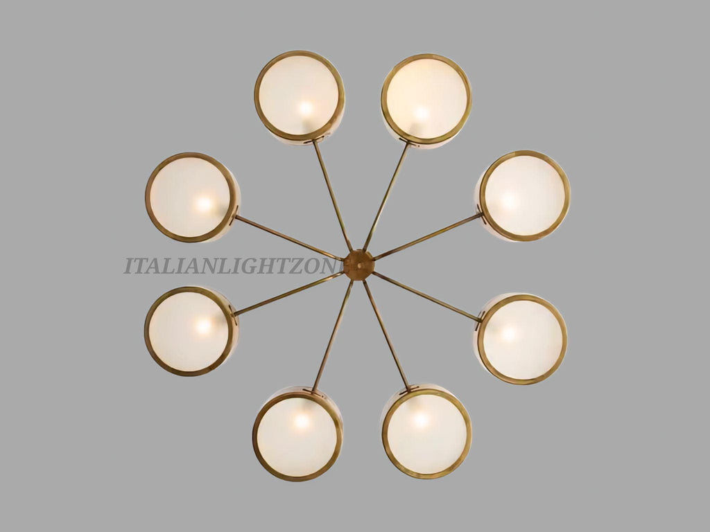 1950s Mid Century Sputnik Brass Chandelier – Italian Stilnovo Ceiling Light, Vintage Modern Fixture for Dining Room & Bedroom